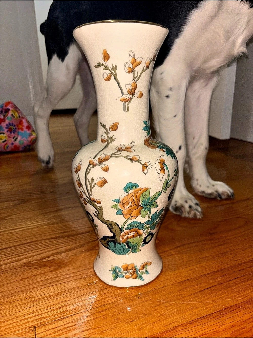 Floral Painted Vase in Cream & Orange